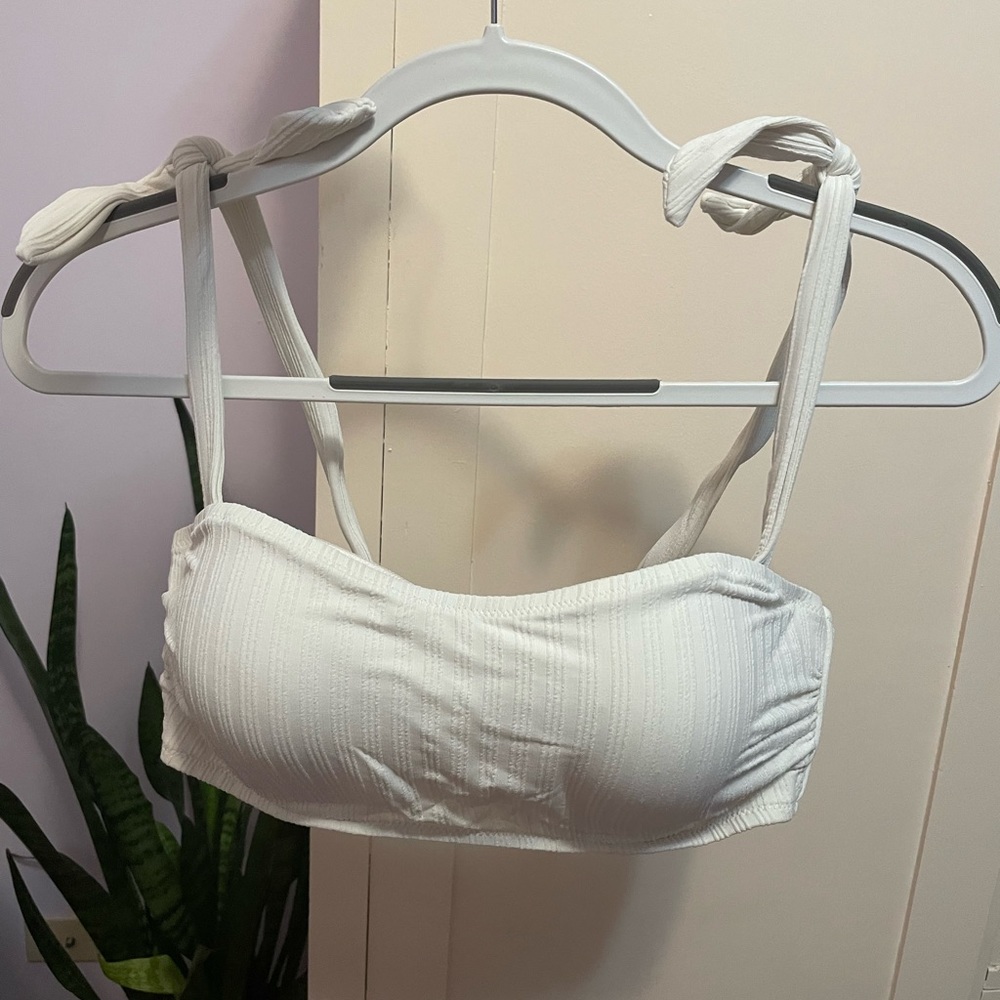 Shade & Shore Lightly Lined Shoulder Tie Ribbed Bralette Bikini Top